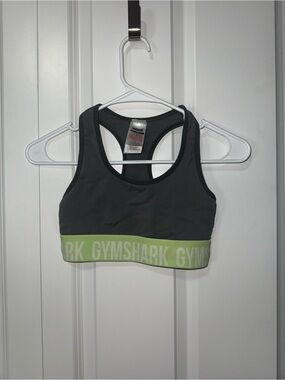 Gymshark Charcoal Sports Bra with Lime Logo Band